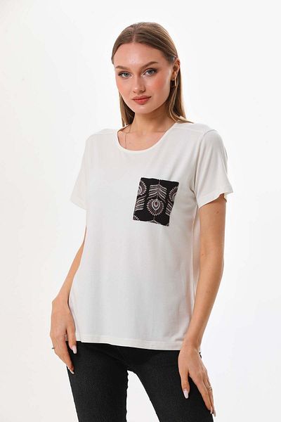 Sistas Women's Pocket Detailed Short Sleeve Blouse 23179 Ecru