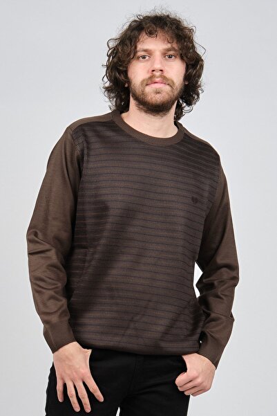 Pelikan Men's Patterned Crew Neck Wool Sweater 1578319 Brown