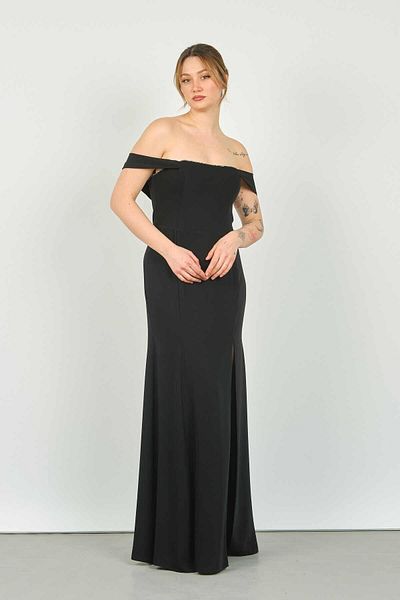 DORİDORCA Doridorca Women's Strapless Collar Sleeve Band Detailed Long Evening Dress 5122 Black