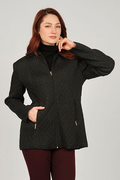ÖZNUR Women's Zippered Pocket Coat 4172101 Black