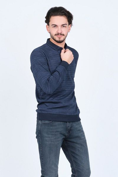 Raymons Men's Patterned Polo Neck Knitwear Sweat 6782252 Navy Blue
