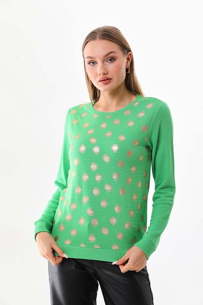 Sistas Bluză de damă cu mânecă lungă cu buline aurii 22746 verde