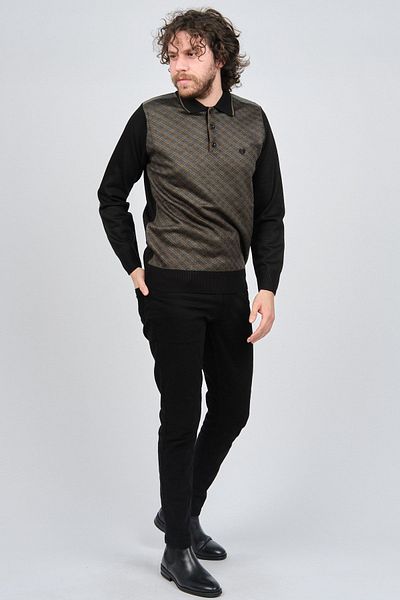 Pelikan Men's Patterned Elbow Detailed Polo Neck Sweater 1577423 Smoked