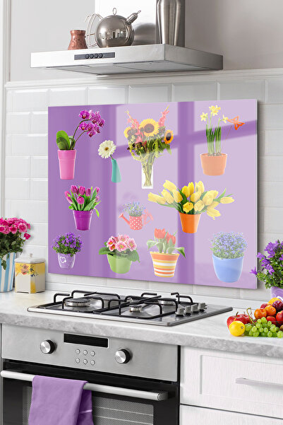 Onbiya Premium Kitchen Glass Stove Back Protector |   Flower in a Pot