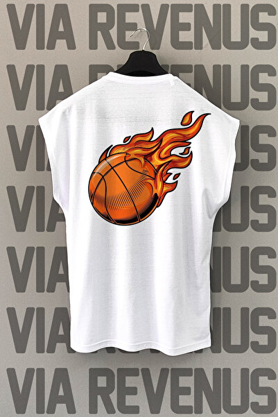 Vordevia Tricou sport alb de baschet - imprimat pe spate, mâneci zero