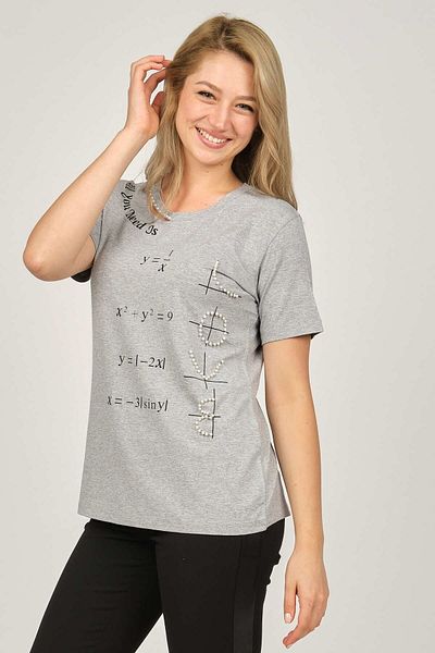 Sistas Women's Neck Detailed Combed Cotton Blouse6699224 Gray
