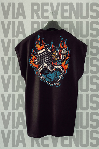 Vordevia Crno biciklističko srce Štampano Sport T-shirt - Nulta ruka