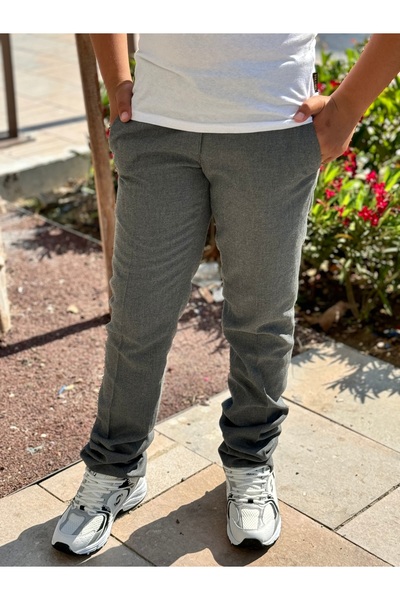 CMZ COLLECTİON Детски панталони с прав крак, без еластична талия, сиви, с ела...