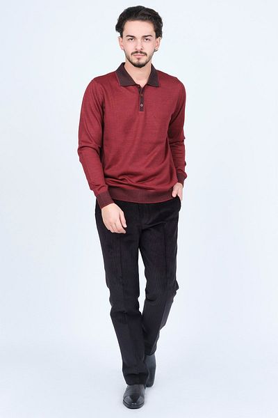 Ateş Triko Men's Polo Neck Wool Sweater 6091903 Claret Red