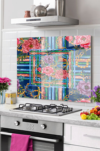 Onbiya Premium Floral Pattern Kuhinjsko staklo - Stove Protector