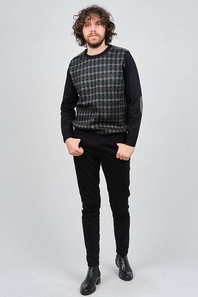 Pelikan Men's Patterned Crew Neck Sweater 1577309 Smoked