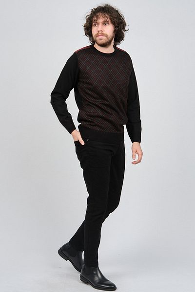 Pelikan Men's Patterned Crew Neck Sweater Claret Red