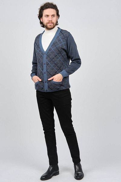 Çizgi Triko Cardigan cu model de buzunar pentru bărbați 42534235 Albastru