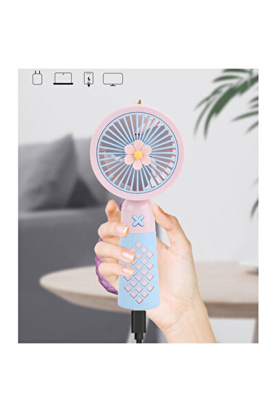 VOOKA Mini Vantilatör Şarjlı Mini Fan 500 mAh Yüksek Fan Gücü Tutmalı Deri Anahtarlıklı Fan Mini Vantilatö