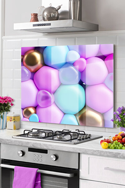 Onbiya واقي خلفي لموقد المطبخ الزجاجي الفاخر |   الحجارة الملونة