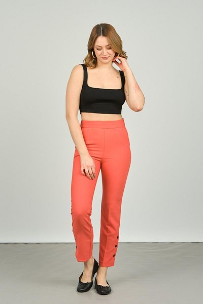 F&A Textile Women's Buttoned Slim Fit Trousers 6001 Coral