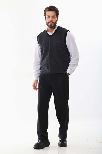 Pelikan Men's V-Neck Patterned Sweater 7612 Smoked