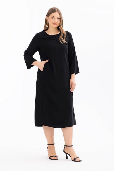 Gala-Xi Galaxi Women's Large Size Three Quarter Sleeve Midi Length Dress 1033 Black