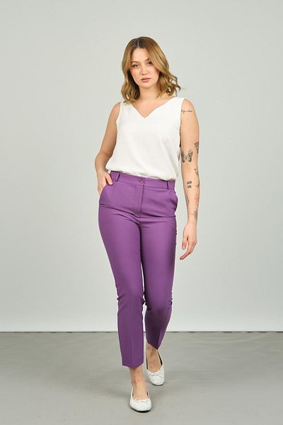 F&A Textile Women's Ankle Length Double Pocket Skinny Fit Pants 7001 Plum