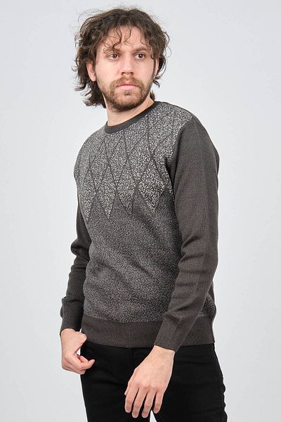 Ateş Triko Men's Crew Neck Patterned Sweater 6091805 Smoked