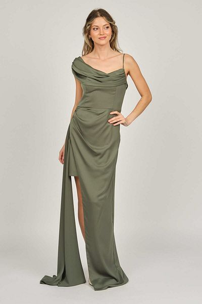 DORİDORCA Women's One Shoulder Detailed Evening Dress 5924030 Khaki