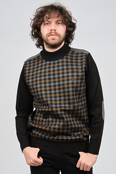 Pelikan Men's Patterned Elbow Detailed Half Fisherman Sweater 1577709 Camel