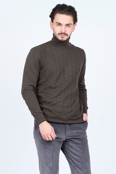 Raymons Men's Patterned Full Fisherman Knitwear Sweater 67822507 Khaki