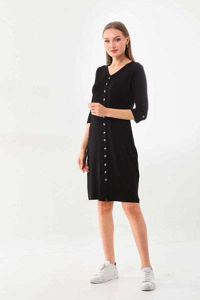 Sistas Rochie de damă cu decolteu în V cu nasturi 22445 neagră