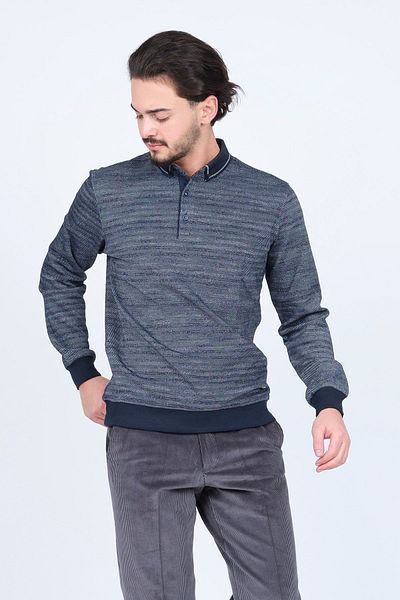 Raymons Men's Patterned Polo Neck Knitwear Sweat 6782252 Indigo