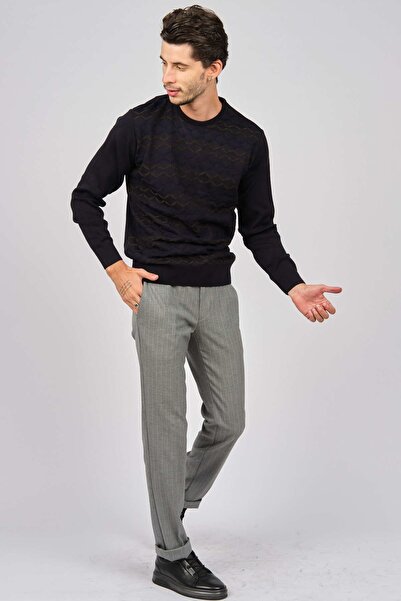 PAVE سترة صوفية منقوشة للرجال 4539153 أزرق داكن