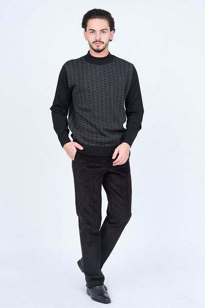 Ateş Triko Pulover de lână cu model pe jumătate pescar pentru bărbați 6092074 negru