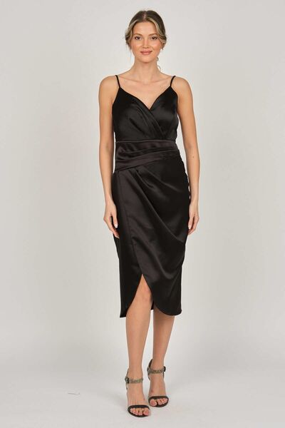 Dans Women's Satin Araboy Evening Dress Black
