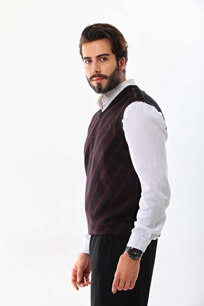 Pelikan Men's Striped V-Neck Sweater 9625 Claret Red