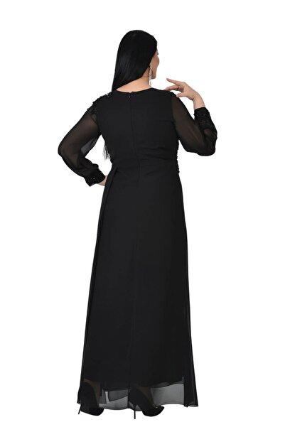 LİLAS XXL Lilas XXL Women's Plus Size Long Chiffon Evening Dress 9573 Black