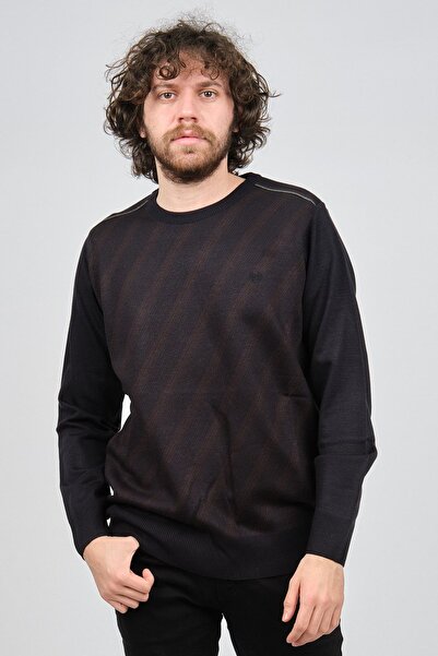 Pelikan Men's Striped Crew Neck Sweater 1579325 Brown