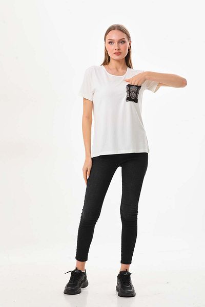 Sistas Women's Pocket Detailed Short Sleeve Blouse 23179 Ecru
