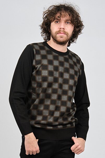 Pelikan Men's Patterned Crew Neck Sweater 1577328 Smoked