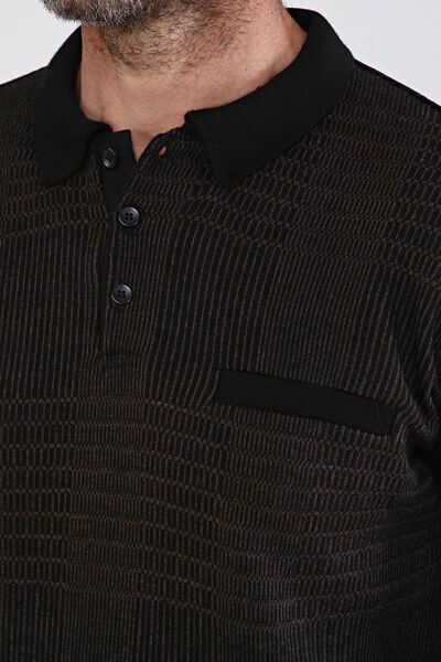 Çizgi Triko Men's Polo Neck Steel Knit Knitwear Sweater 4603f Black