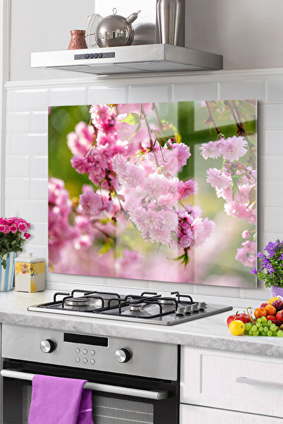 Onbiya Premium Kitchen Glass Stove Back Protector |   Pink Flower