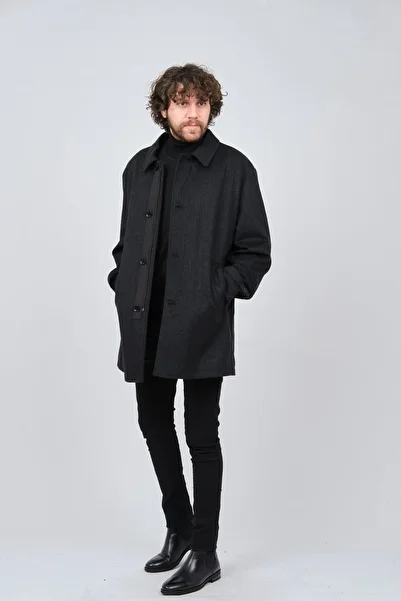 LUCAS Men's Anthracite Collared Classic Wool Coat 2651668