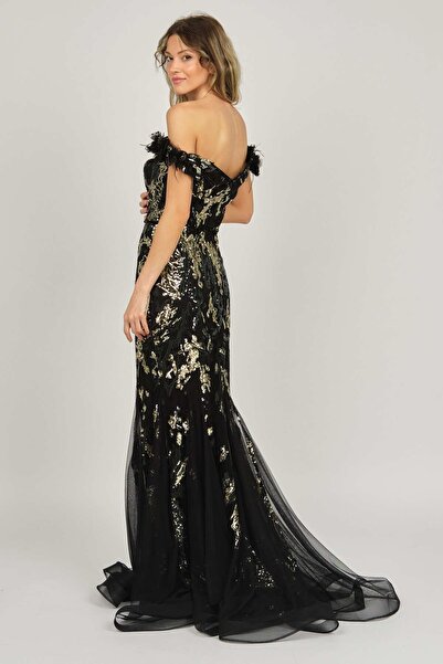 Saygın Women's Strapless Long Evening Dress 0991368 Black