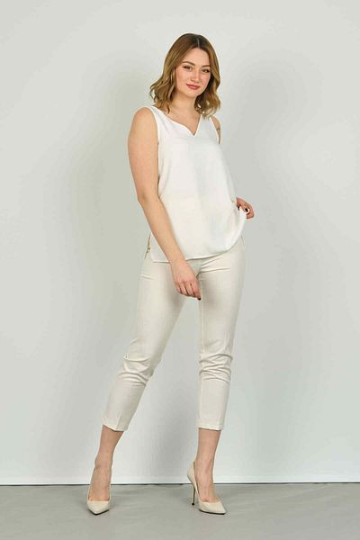 F&A Textile FA Trousers Women's Ankle Length Narrow Fit Pants 7410 Cream