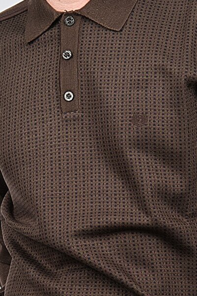 Pelikan Men's Patterned Polo Neck Wool Sweater 1578417 Brown