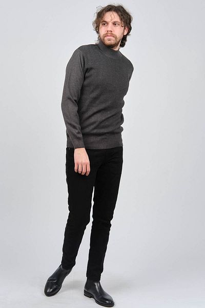 Ateş Triko Men's Half Fisherman Patterned Wool Sweater 6091744 Smoked