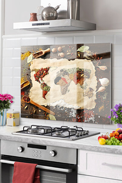 Onbiya Sticlă de bucătărie premium - Protector pentru spate |   Harta condime...