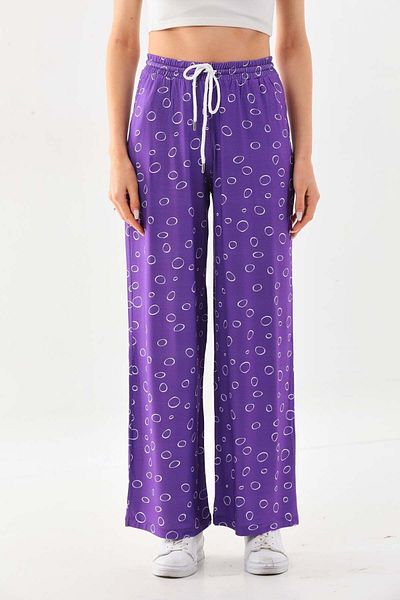 Sistas Women's Patterned Waist Strap Comfortable Form Trousers 23498 Purple