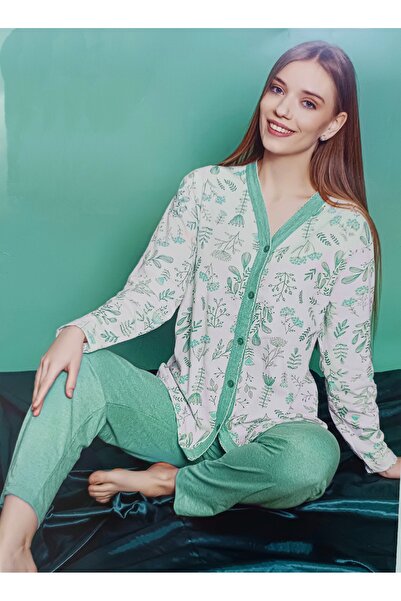 Glisa Plus Size Buttoned Combed Cotton Pajama Set