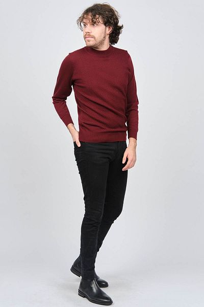 Desen Triko Pulover de lână cu model pe jumătate pescar pentru bărbați 0249619 Roșu Claret