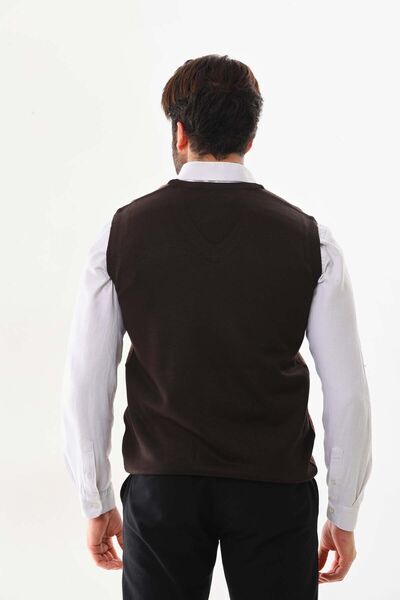 Pelikan Men's V-Neck Patterned Sweater 7623 Brown