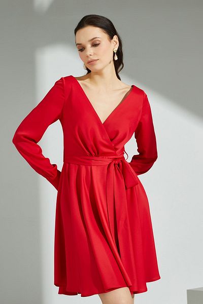 DORİDORCA Women's Waist Tied Evening Dress 5924032 Red